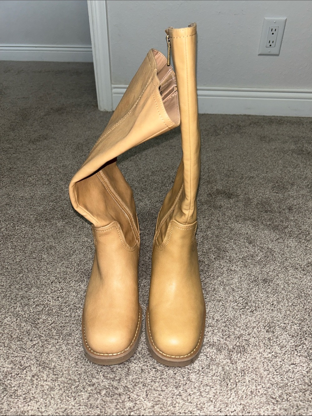 Classic Tan faux leather Mid-Calf Heeled Boots - Picture 3 of 7